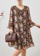 Load image into Gallery viewer, Bohemian Brown Print Patchwork Lace Holiday Dress Summer