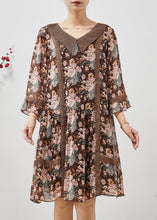 Load image into Gallery viewer, Bohemian Brown Print Patchwork Lace Holiday Dress Summer