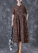 Load image into Gallery viewer, Bohemian Coffee Cinched Daisy Linen Dresses Summer