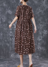 Load image into Gallery viewer, Bohemian Coffee Cinched Daisy Linen Dresses Summer