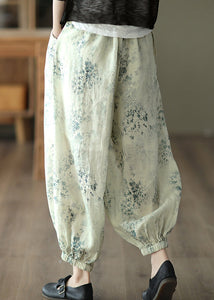 Bohemian Cyan Pockets Print Linen Lantern Pants Summer