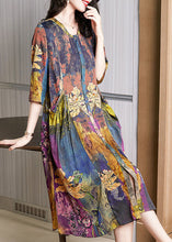 Load image into Gallery viewer, Bohemian Floral Pockets Wrinkled Patchwork Silk Dress Summer