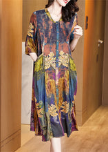 Load image into Gallery viewer, Bohemian Floral Pockets Wrinkled Patchwork Silk Dress Summer