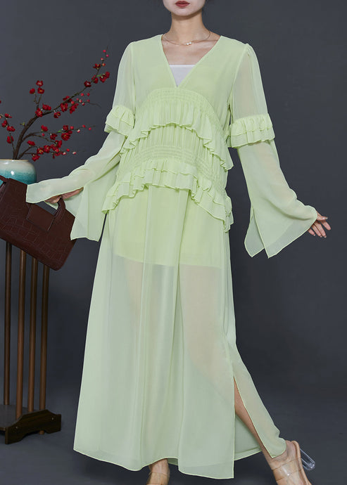 Bohemian Fluorescent Green Ruffled Chiffon Beach Dresses Summer