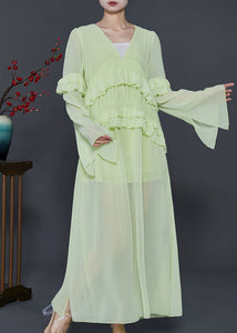 Bohemian Fluorescent Green Ruffled Chiffon Beach Dresses Summer