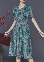 Load image into Gallery viewer, Bohemian Green Cinched Print Cotton Dress Summer