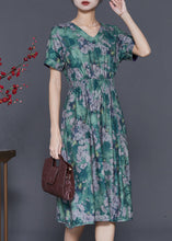 Load image into Gallery viewer, Bohemian Green Cinched Print Cotton Dress Summer