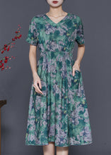 Load image into Gallery viewer, Bohemian Green Cinched Print Cotton Dress Summer