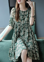 Load image into Gallery viewer, Bohemian Green O-Neck Print Chiffon Mid Dress Summer