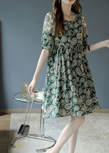 Load image into Gallery viewer, Bohemian Green O-Neck Print Chiffon Mid Dress Summer