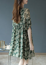 Load image into Gallery viewer, Bohemian Green O-Neck Print Chiffon Mid Dress Summer