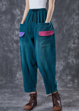 Load image into Gallery viewer, Bohemian Green Oversized Patchwork Pockets Cotton Harem Pants Spring