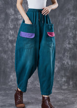 Load image into Gallery viewer, Bohemian Green Oversized Patchwork Pockets Cotton Harem Pants Spring