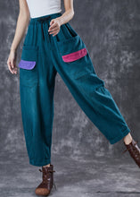 Load image into Gallery viewer, Bohemian Green Oversized Patchwork Pockets Cotton Harem Pants Spring