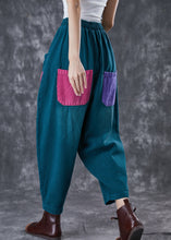 Load image into Gallery viewer, Bohemian Green Oversized Patchwork Pockets Cotton Harem Pants Spring