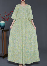 Load image into Gallery viewer, Bohemian Green Oversized Print Drawstring Cotton Dress Summer