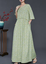 Load image into Gallery viewer, Bohemian Green Oversized Print Drawstring Cotton Dress Summer