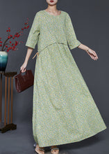 Load image into Gallery viewer, Bohemian Green Oversized Print Drawstring Cotton Dress Summer