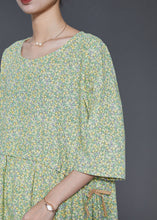 Load image into Gallery viewer, Bohemian Green Oversized Print Drawstring Cotton Dress Summer