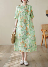 Load image into Gallery viewer, Bohemian Green Peter Pan Collar Print Cotton Long Dresses Summer