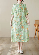 Load image into Gallery viewer, Bohemian Green Peter Pan Collar Print Cotton Long Dresses Summer