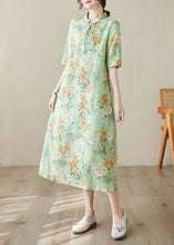 Load image into Gallery viewer, Bohemian Green Peter Pan Collar Print Cotton Long Dresses Summer