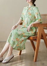 Load image into Gallery viewer, Bohemian Green Peter Pan Collar Print Cotton Long Dresses Summer