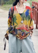 Load image into Gallery viewer, Bohemian Green V Neck Print Pockets Knit Cardigans Long Sleeve