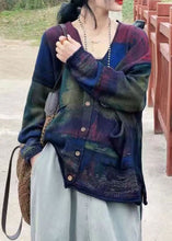 Load image into Gallery viewer, Bohemian Green V Neck Print Pockets Knit Cardigans Long Sleeve