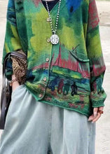 Load image into Gallery viewer, Bohemian Green V Neck Print Pockets Knit Cardigans Long Sleeve