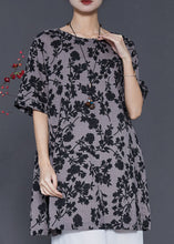 Load image into Gallery viewer, Bohemian Grey Print Side Open Linen Long Tops Summer