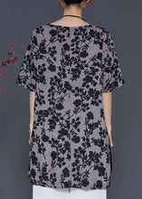 Load image into Gallery viewer, Bohemian Grey Print Side Open Linen Long Tops Summer