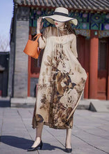 Load image into Gallery viewer, Bohemian Khaki Oversized Print Silk Holiday Dress Summer