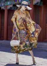 Load image into Gallery viewer, Bohemian Khaki Oversized Print Silk Holiday Dress Summer