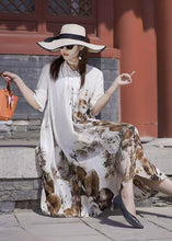 Load image into Gallery viewer, Bohemian Khaki Oversized Print Silk Holiday Dress Summer