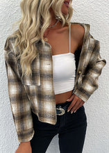 Load image into Gallery viewer, Bohemian Khaki Peter Pan Collar Pockets Plaid Cotton Short Coat Fall