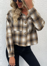 Load image into Gallery viewer, Bohemian Khaki Peter Pan Collar Pockets Plaid Cotton Short Coat Fall