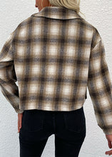 Load image into Gallery viewer, Bohemian Khaki Peter Pan Collar Pockets Plaid Cotton Short Coat Fall