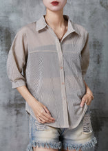 Load image into Gallery viewer, Bohemian Khaki Striped Wrinkled Cotton Shirt Tops Summer