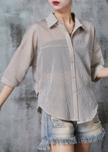 Load image into Gallery viewer, Bohemian Khaki Striped Wrinkled Cotton Shirt Tops Summer