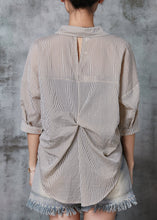 Load image into Gallery viewer, Bohemian Khaki Striped Wrinkled Cotton Shirt Tops Summer