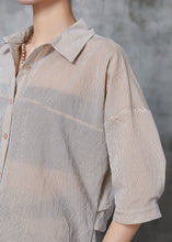 Load image into Gallery viewer, Bohemian Khaki Striped Wrinkled Cotton Shirt Tops Summer