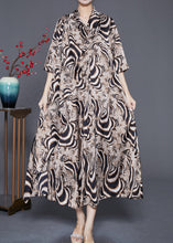 Load image into Gallery viewer, Bohemian Khaki Turtle Neck Print Chiffon Long Dress Summer