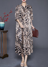 Load image into Gallery viewer, Bohemian Khaki Turtle Neck Print Chiffon Long Dress Summer