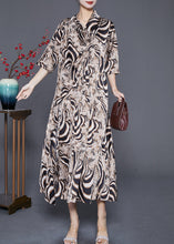 Load image into Gallery viewer, Bohemian Khaki Turtle Neck Print Chiffon Long Dress Summer