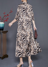 Load image into Gallery viewer, Bohemian Khaki Turtle Neck Print Chiffon Long Dress Summer