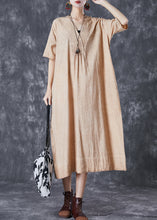 Load image into Gallery viewer, Bohemian Khaki V Neck Pockets Linen Long Dress Summer