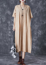 Load image into Gallery viewer, Bohemian Khaki V Neck Pockets Linen Long Dress Summer