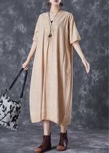 Load image into Gallery viewer, Bohemian Khaki V Neck Pockets Linen Long Dress Summer