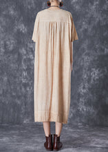 Load image into Gallery viewer, Bohemian Khaki V Neck Pockets Linen Long Dress Summer